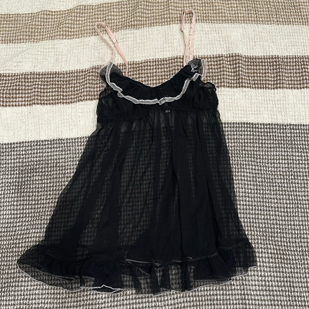 Victoria’s Secret lace sheer chest ruffled ribbon bow with studs size medium